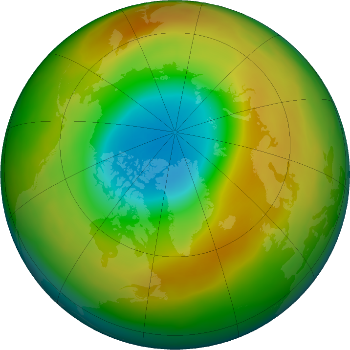 Arctic ozone map for March 2020